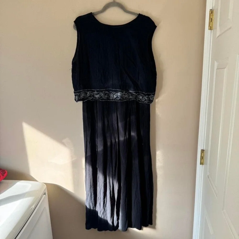 Black Dress - Silver Embroidery India gothic grunge fairy gauze midi maxi - Picture 4 of 6